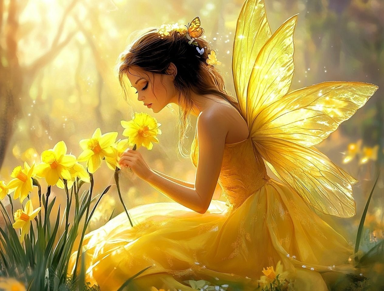 Fairy And Daffodils Diamond Art Kit