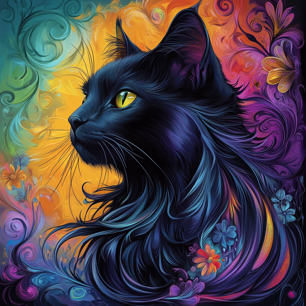 Colorful Swirl Black Cat Diamond Art Kit