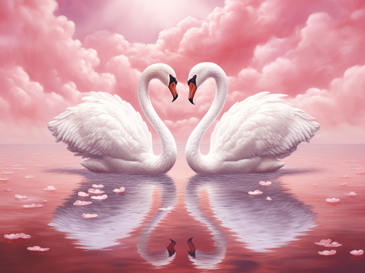 Pink Clouded Sky Swans Diamond Art Kit