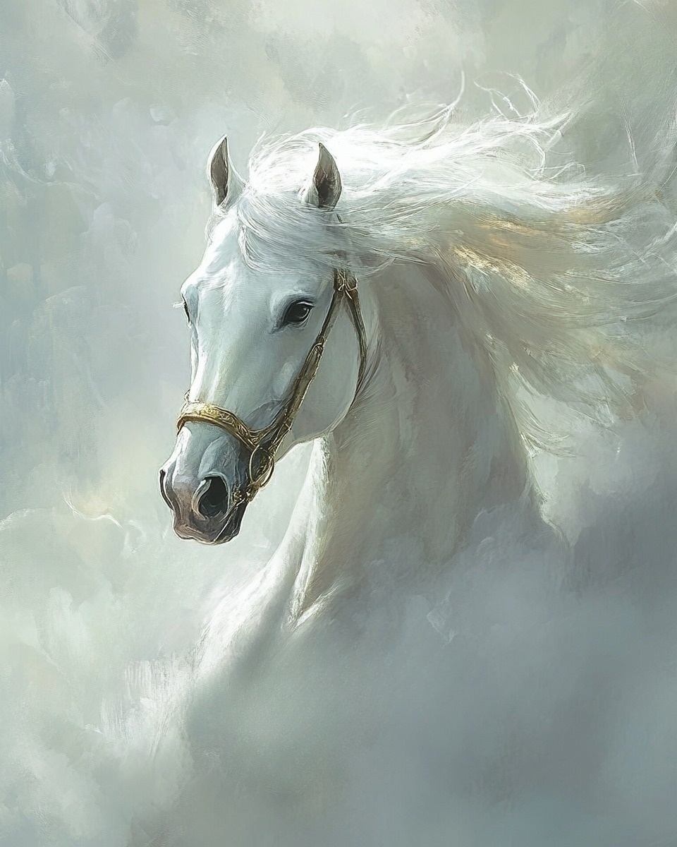 White Stallion Flying Mane Diamond Art Kit