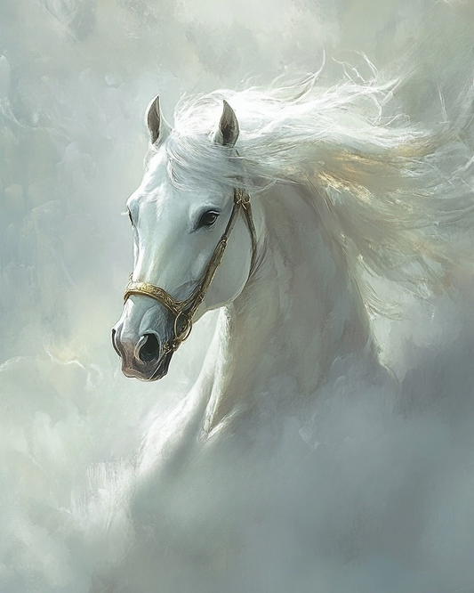 White Stallion Flying Mane Diamond Art Kit