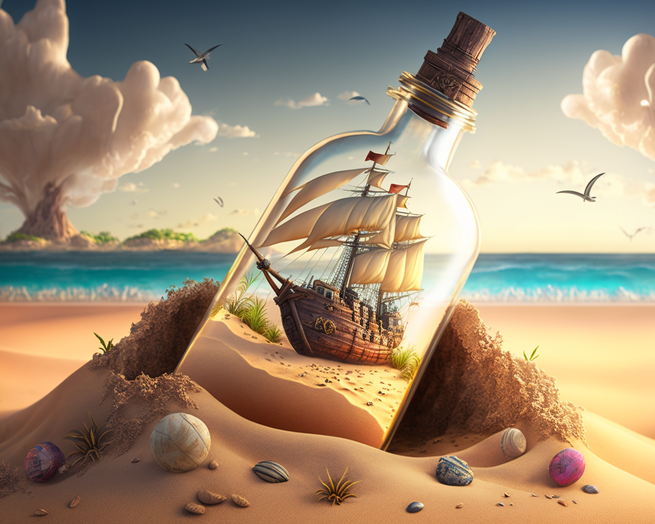 Beached Ship In A Bottle Diamond Art Kit