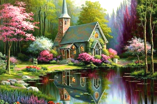 Green Forest Church Diamond Art Kit