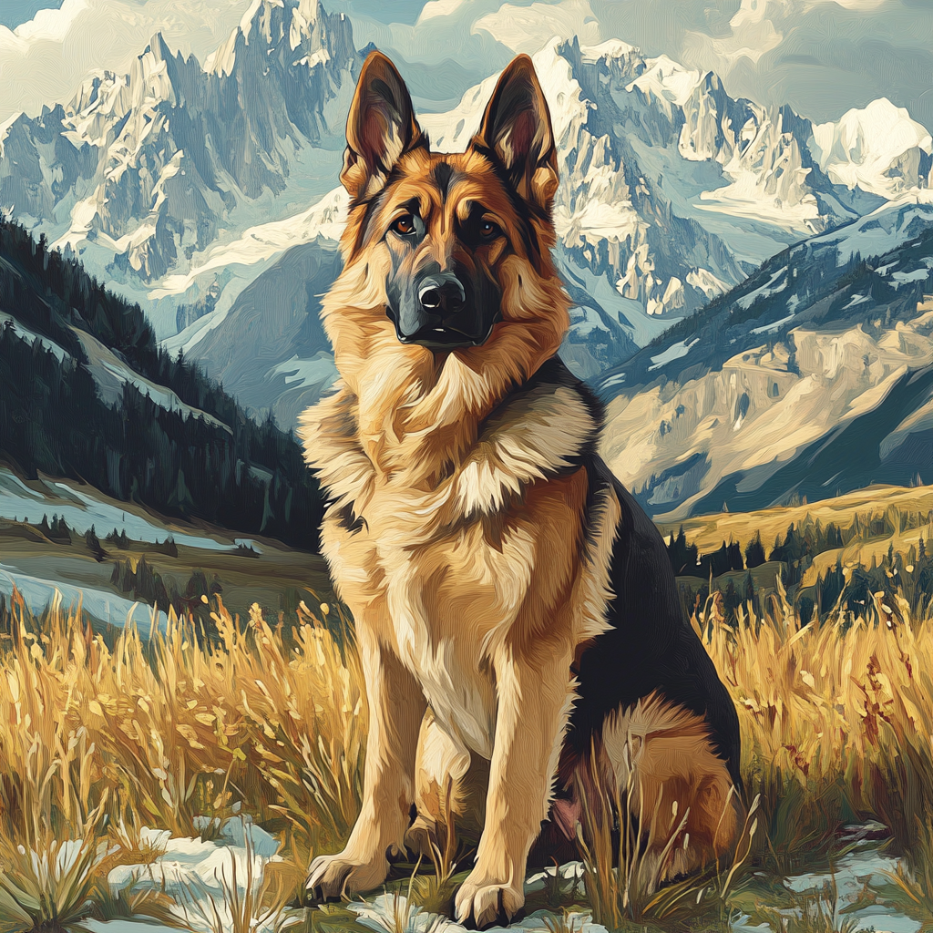 Snowy Mountain German Shepherd Diamond Art Kit