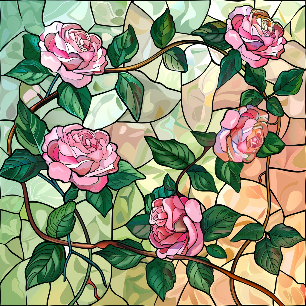 Pink Climbing Rose Abstract Diamond Art Kit