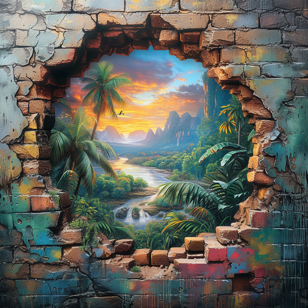 Cracked Wall Jungle Paradise Diamond Art Kit