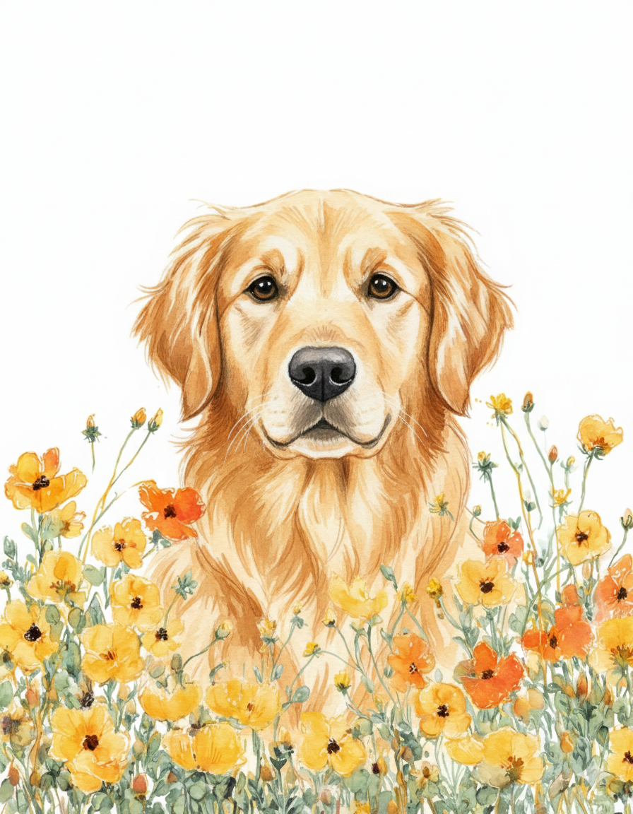 Yellow Poppies Golden Retriever Diamond Art Kit
