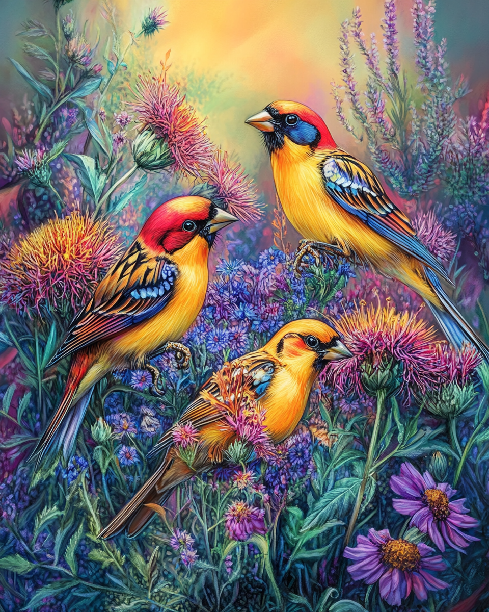 Yellow Birds In Thistles Diamond Art Kit