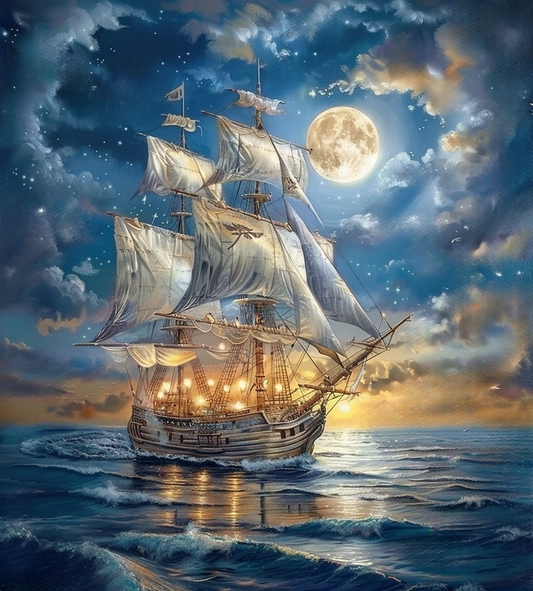 Glowing Lantern Sailing Ship Diamond Art Kit