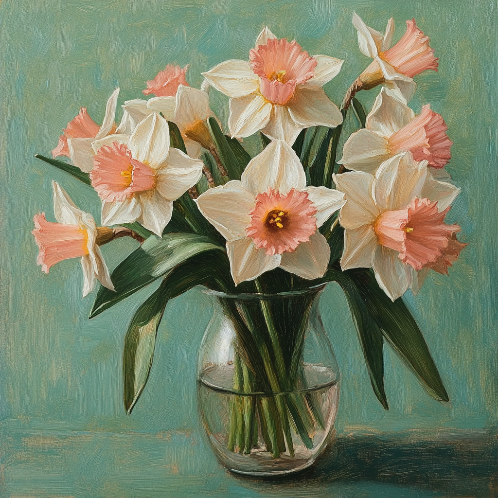 Glass Vase Of Pink Daffodils Diamond Art Kit