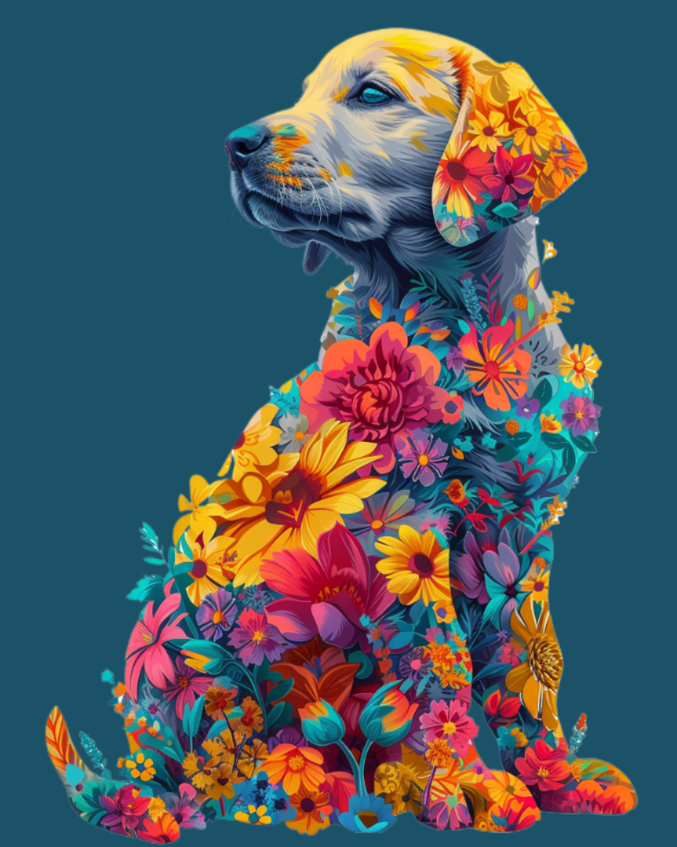 Puppy Of Flowers Diamond Art Kit