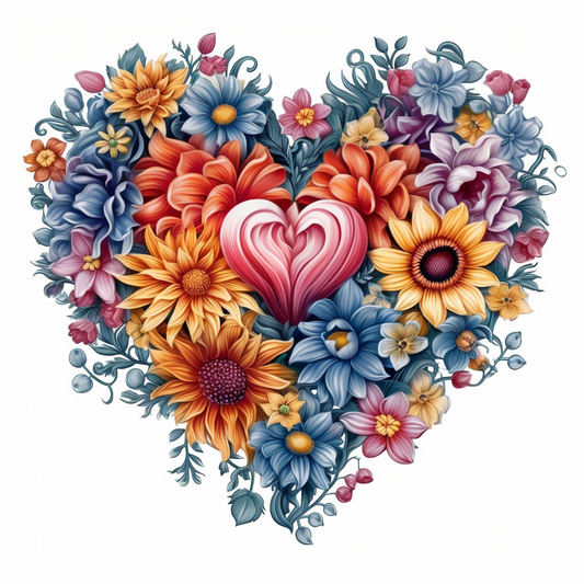 Pink Heart Heart Of Flowers Diamond Art Kit