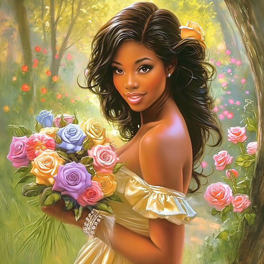 Bouquet Of Roses Woman Diamond Art Kit