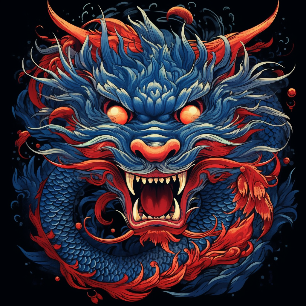 Blue Red Chinese Dragon Diamond Art Kit