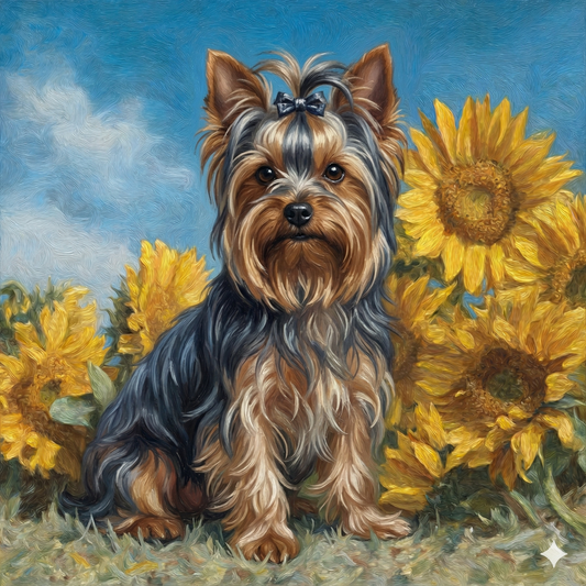 Sunflowers And Yorkshire Terrier Diamond Art Kit