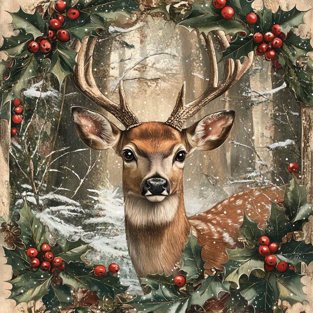 Christmas Holly Deer Diamond Art Kit