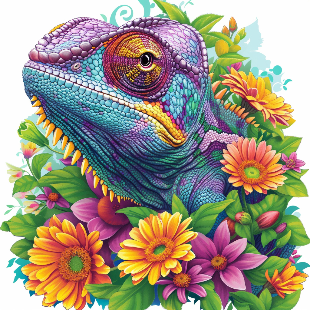 Colorful Flower Chameleon Diamond Art Kit