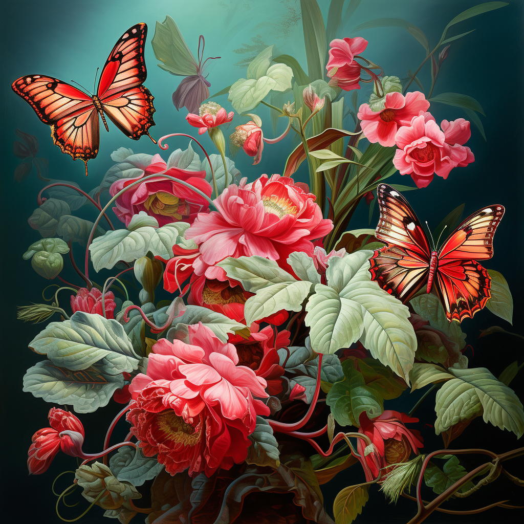 Two Butterfly Red Flowers Diamond Art Kit
