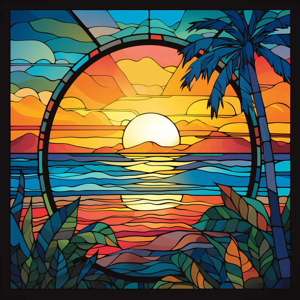 Oval Tropical Sunset Abstract Diamond Art Kit