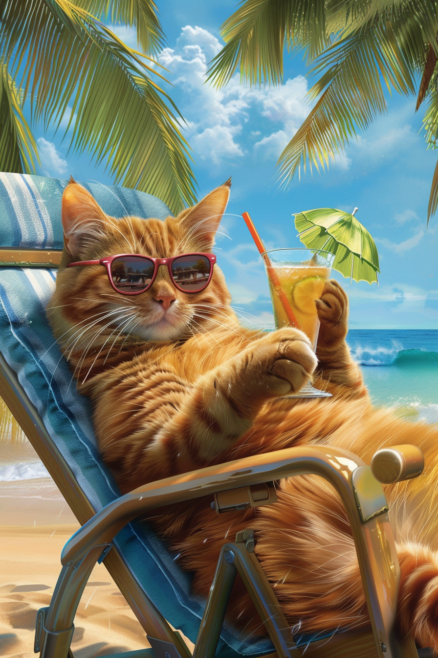 Striped Cat Beach Diamond Art Kit