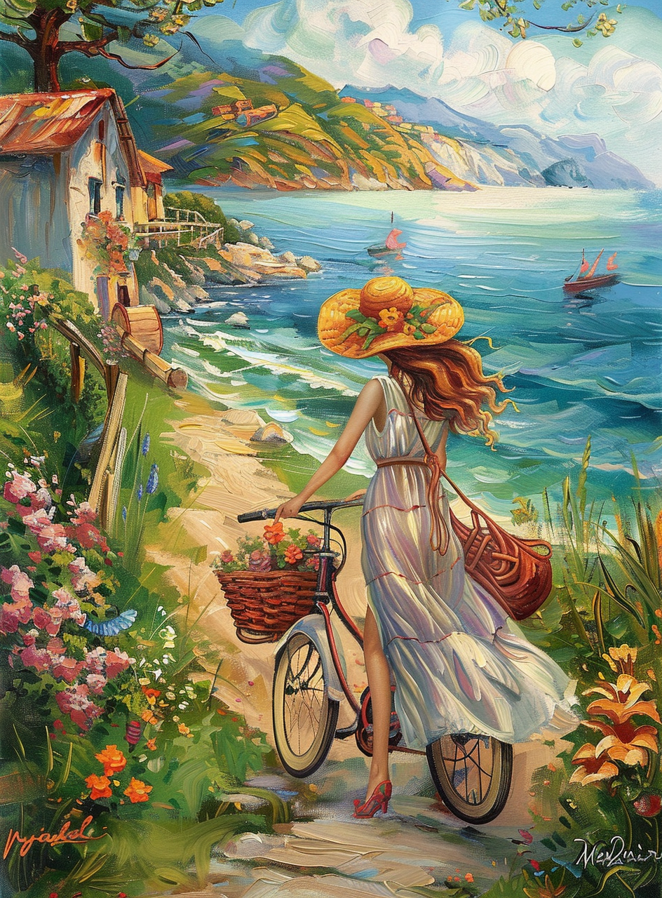 Flower Hat Girl Bicycle Diamond Art Kit