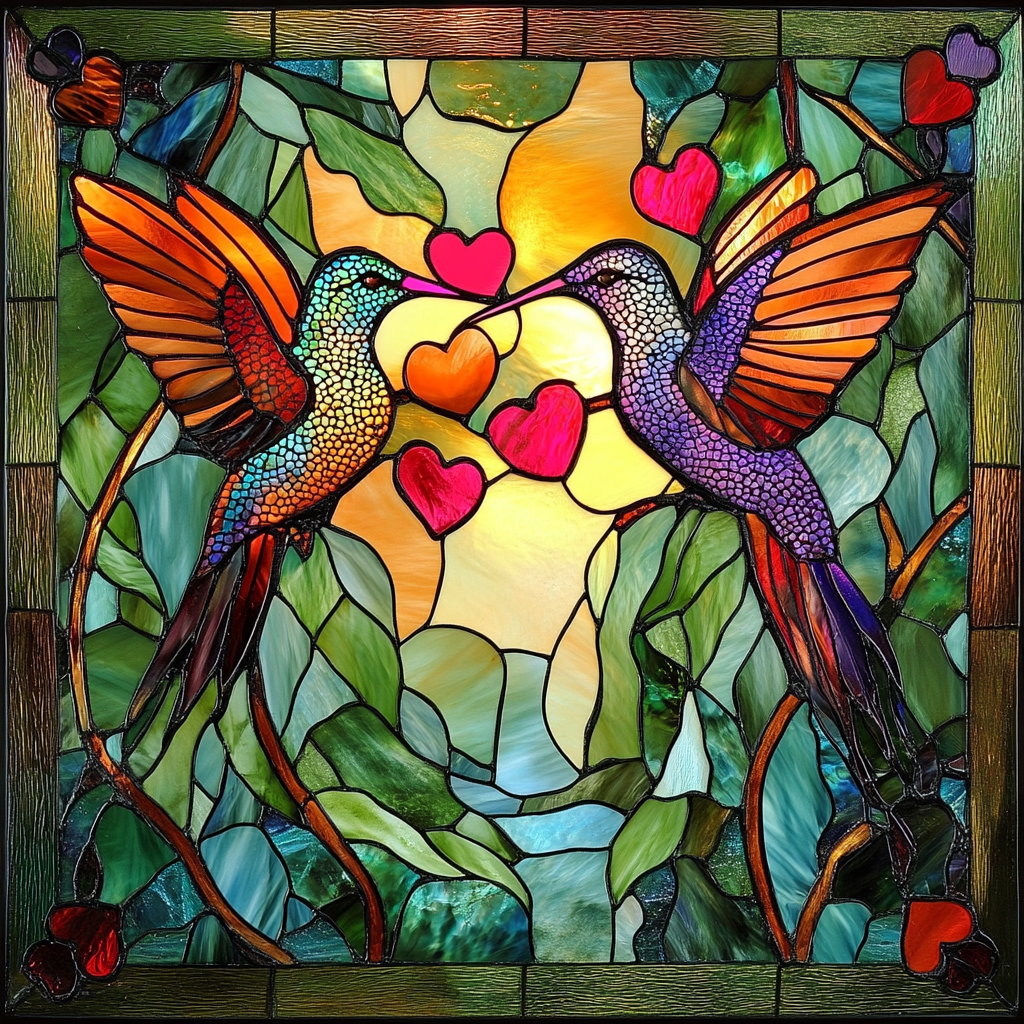 Two Abstract Hummingbirds And Hearts Square Diamond Art Kit