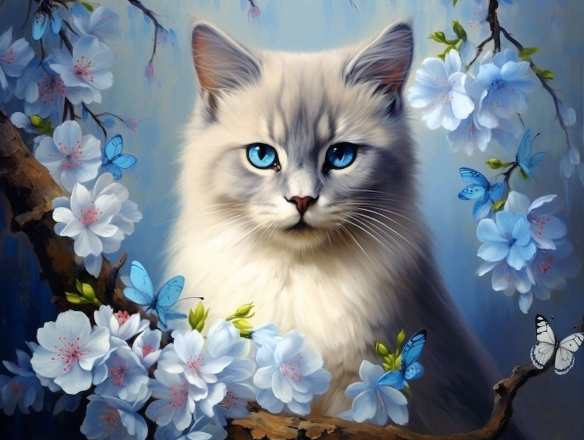 Blue L Blossom Kitten Diamond Art Kit