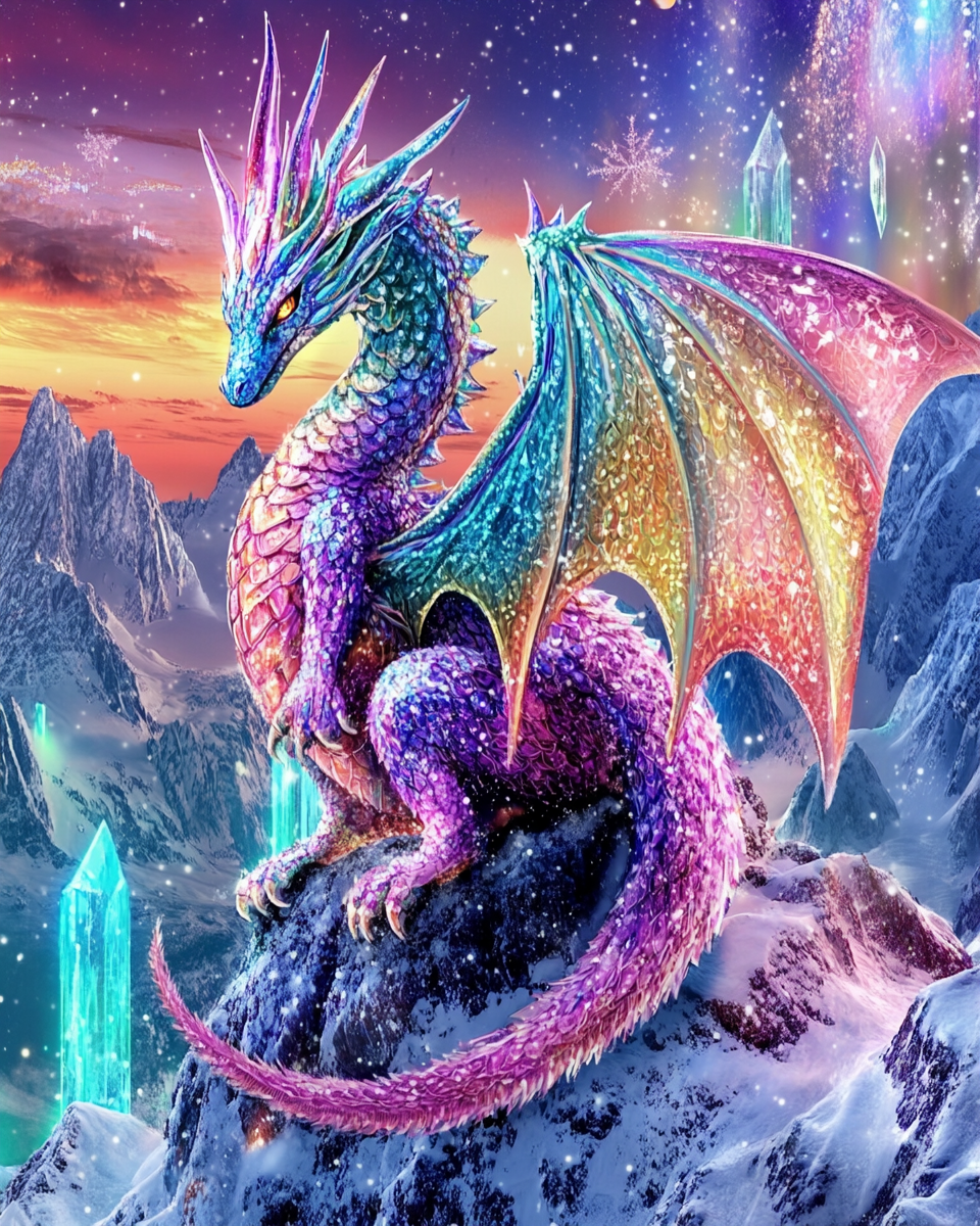 Rainbow Shimmering Ice Dragon Diamond Art Kit