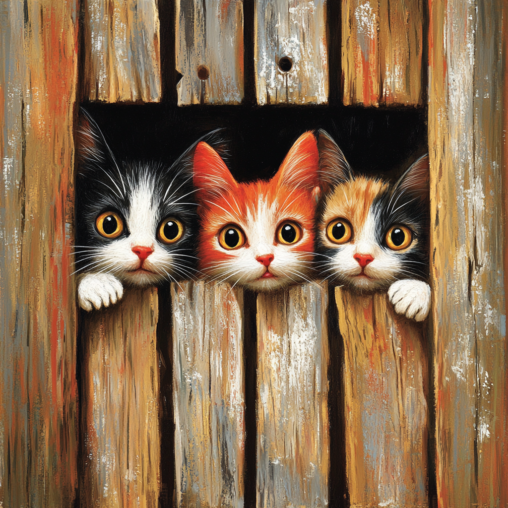 Three Colorful Kittens Peeking Hole Diamond Art Kit
