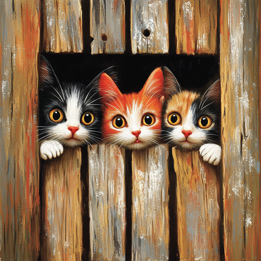 Three Colorful Kittens Peeking Hole Diamond Art Kit