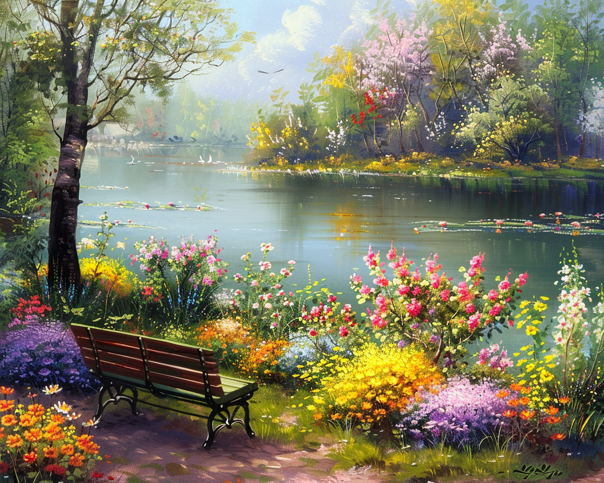Spring Flowers By Park Lake Diamond Art Kit