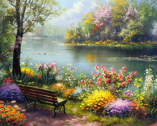 Spring Flowers By Park Lake Diamond Art Kit