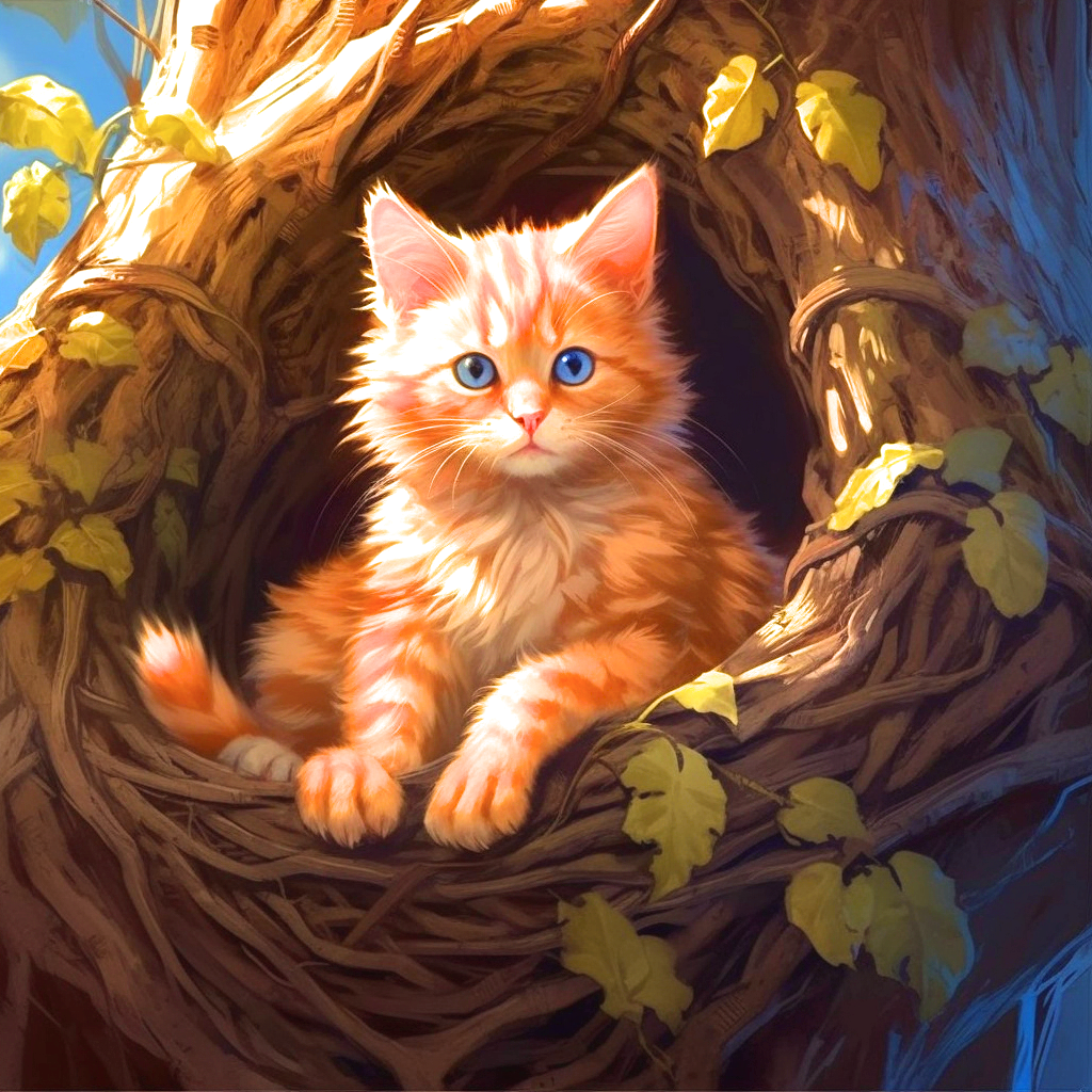 Tree Hollow Kitten Diamond Art Kit