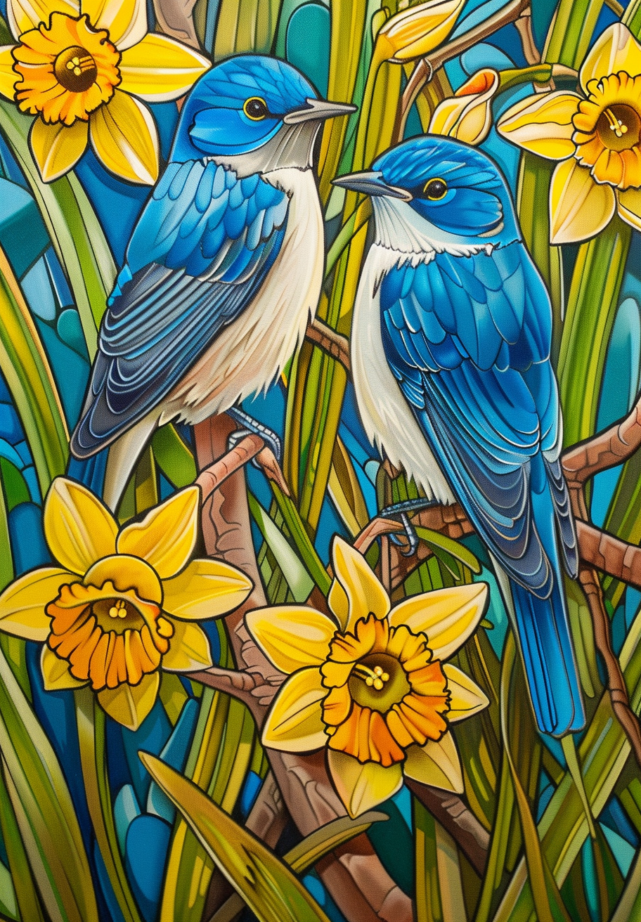 Two Abstract Bluebirds Diamond Art Kit