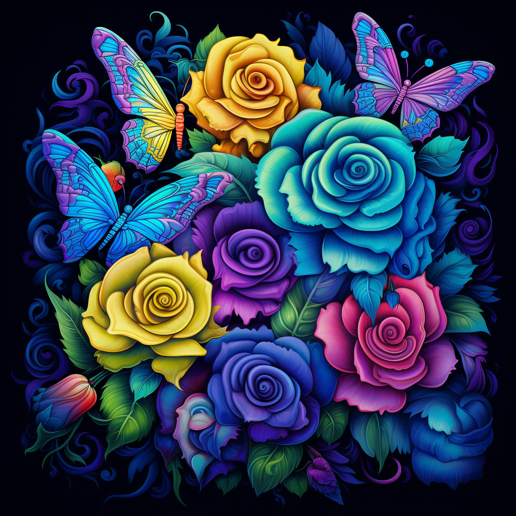 Colorful Roses And Butterflies Diamond Art Kit