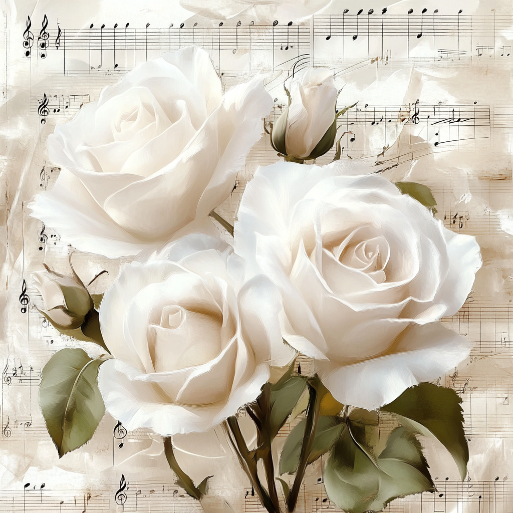 Music Sheet White Roses Diamond Art Kit
