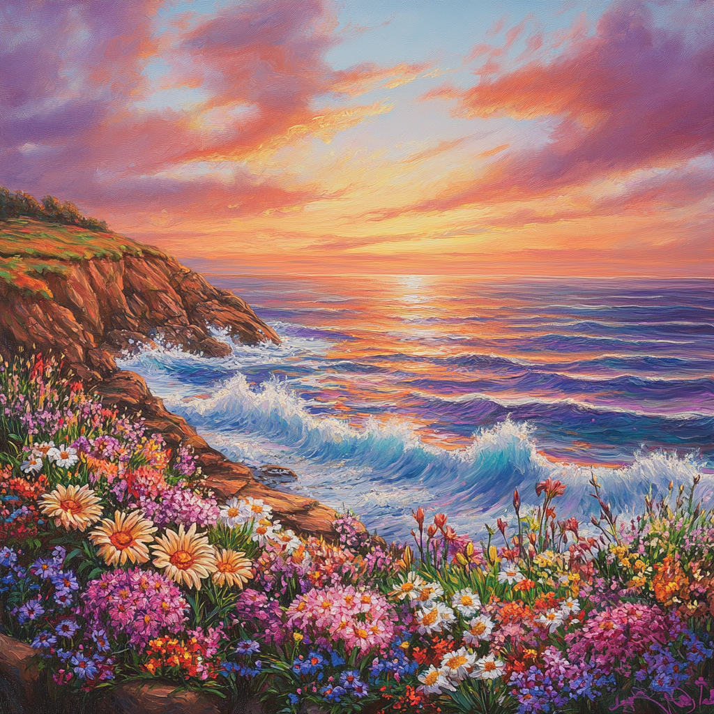 Colorful Flowers By The Sea Diamond Art Kit