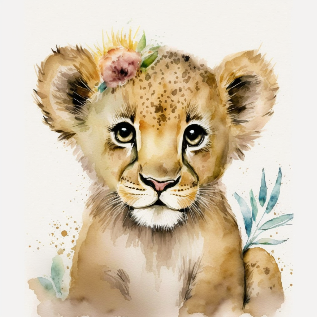Watercolor Lion Cub Diamond Art Kit