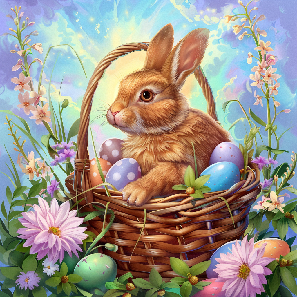 Rabbit In Easter Eggs Basket Diamond Art Kit