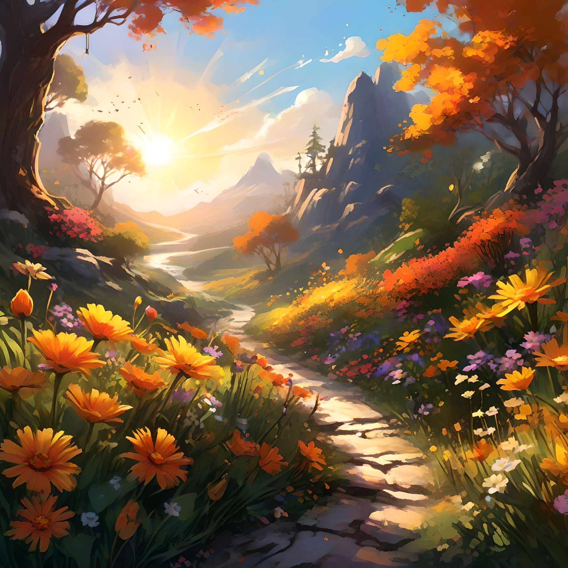Flower Path To The Mountains Diamond Art Kit