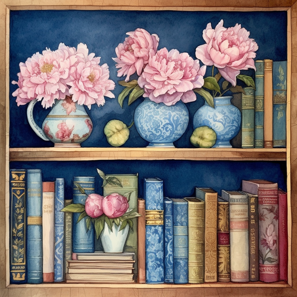 Pink Flower Bookcase Diamond Art Kit