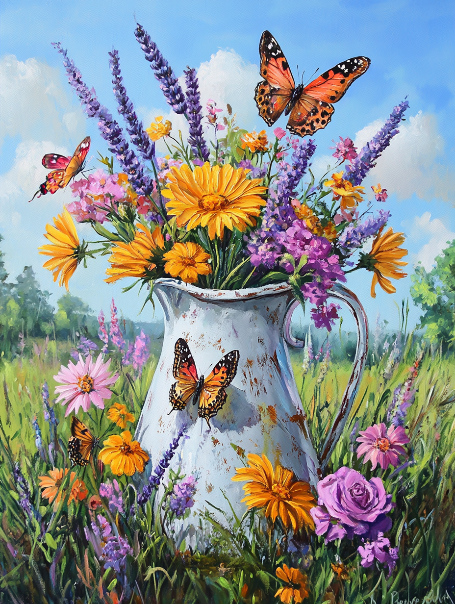 Butterfly And Flower Pitcher Diamond Art Kit