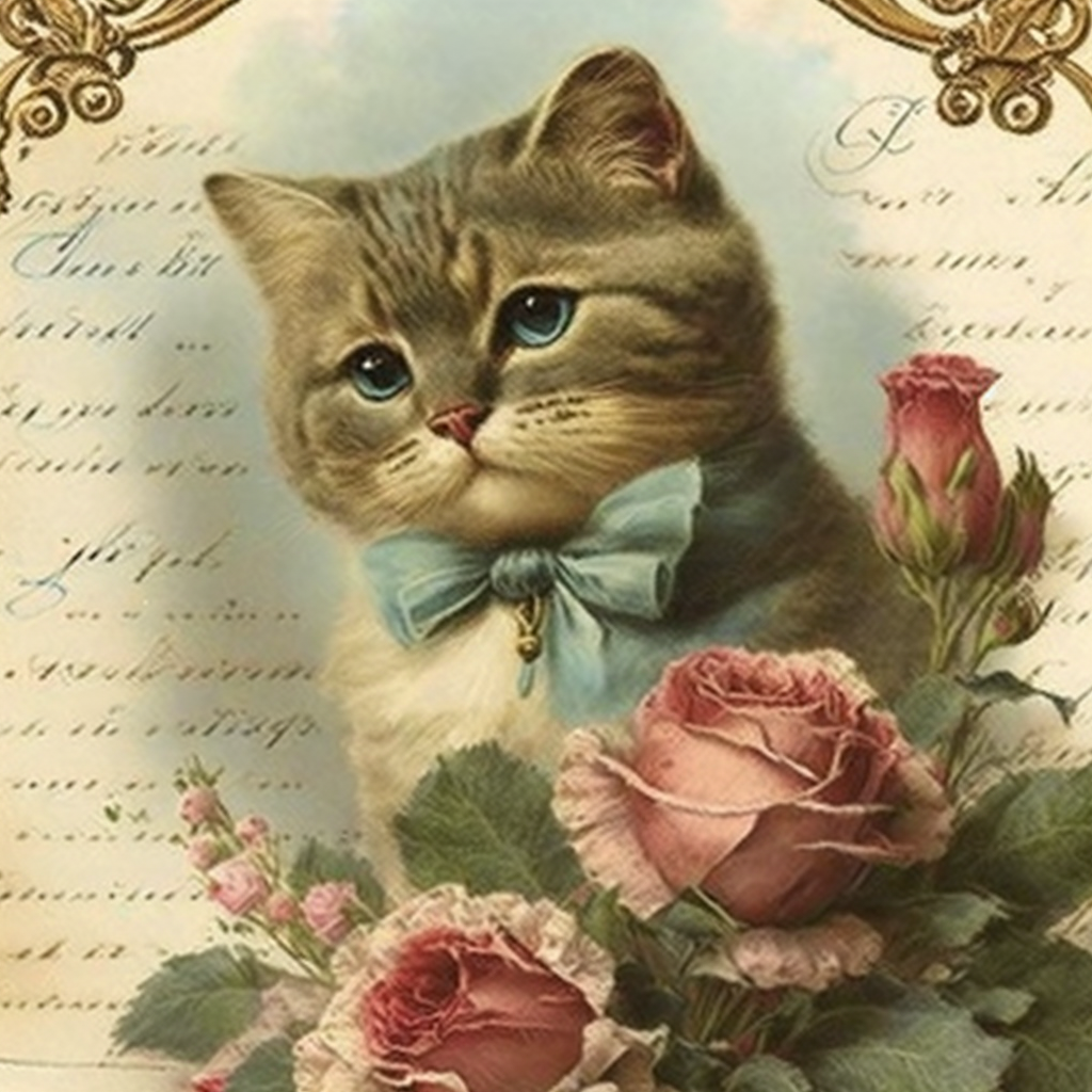 Blue Bow Cat Postcard Diamond Art Kit