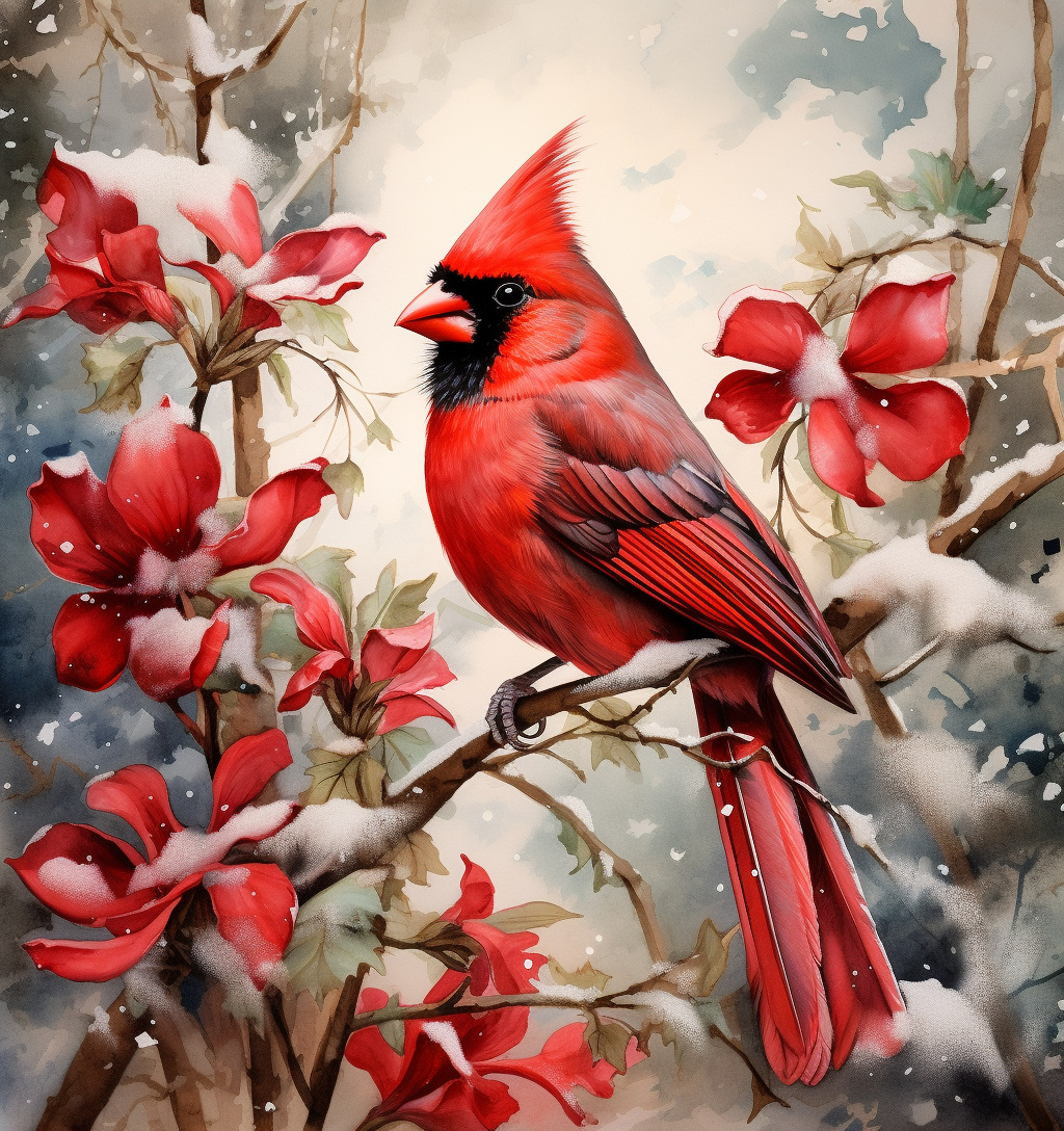 Red Flower Cardinal Diamond Art Kit