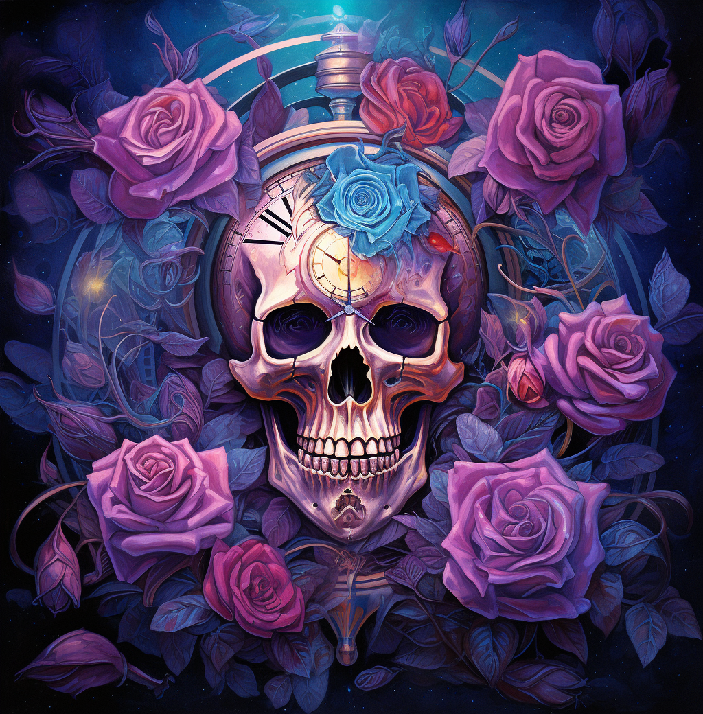 Blue Rose Skull Abstract Clock Diamond Art Kit