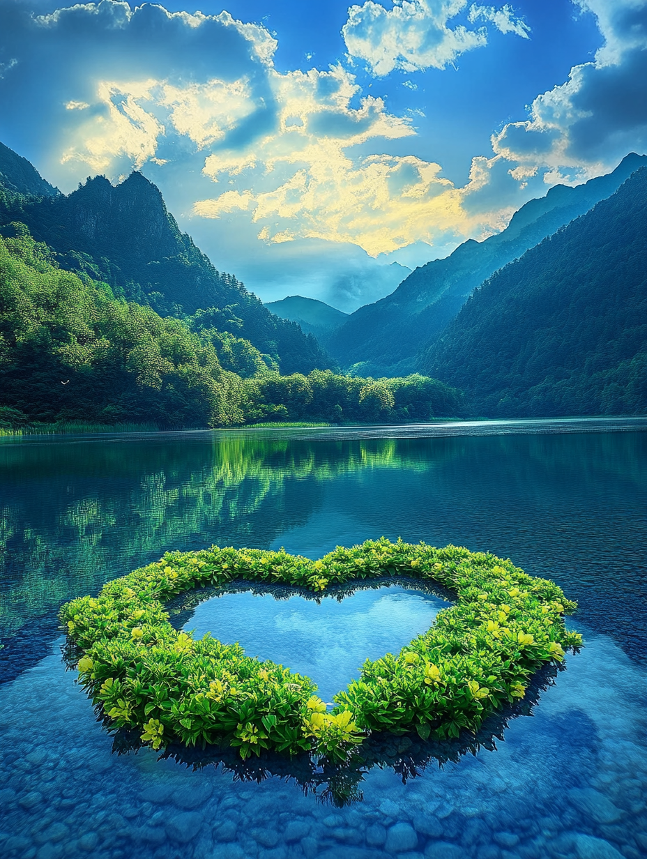 Shrubbery Heart Mountain Lake Diamond Art Kit