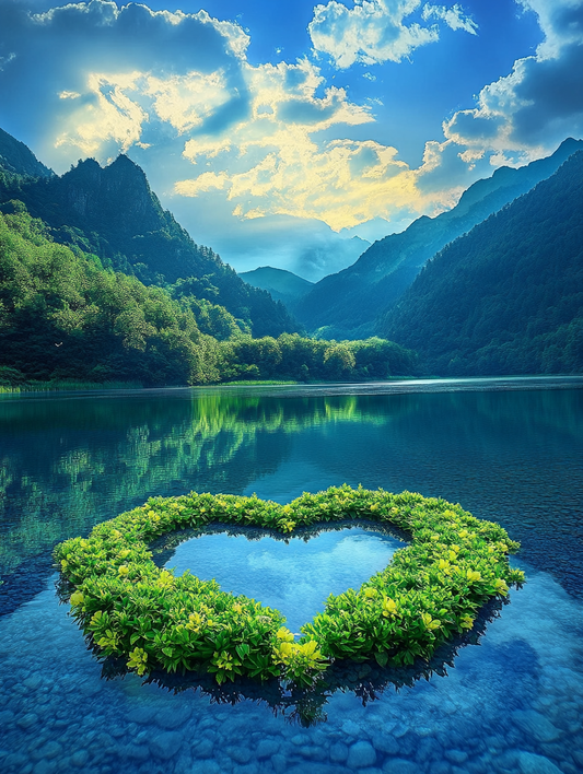 Shrubbery Heart Mountain Lake Diamond Art Kit