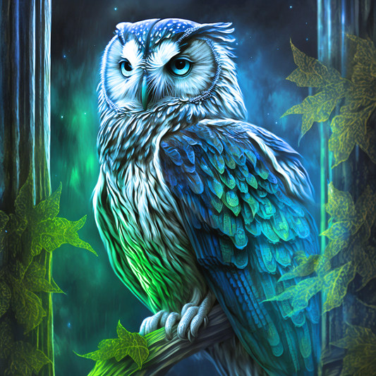 Green Glow Blue Owl Diamond Art Kit