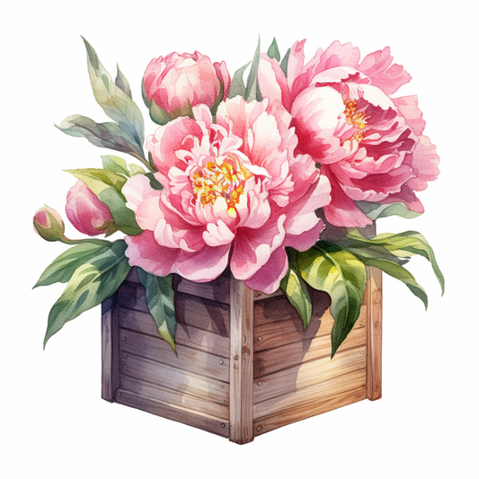 Wood Planter Peonies Diamond Art Kit