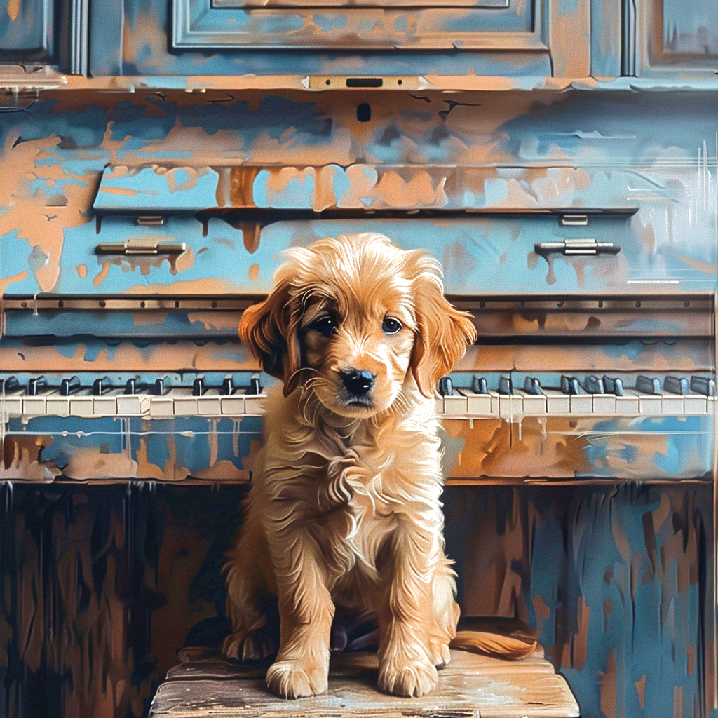 Puppy And Abstract Painted Piano Diamond Art Kit